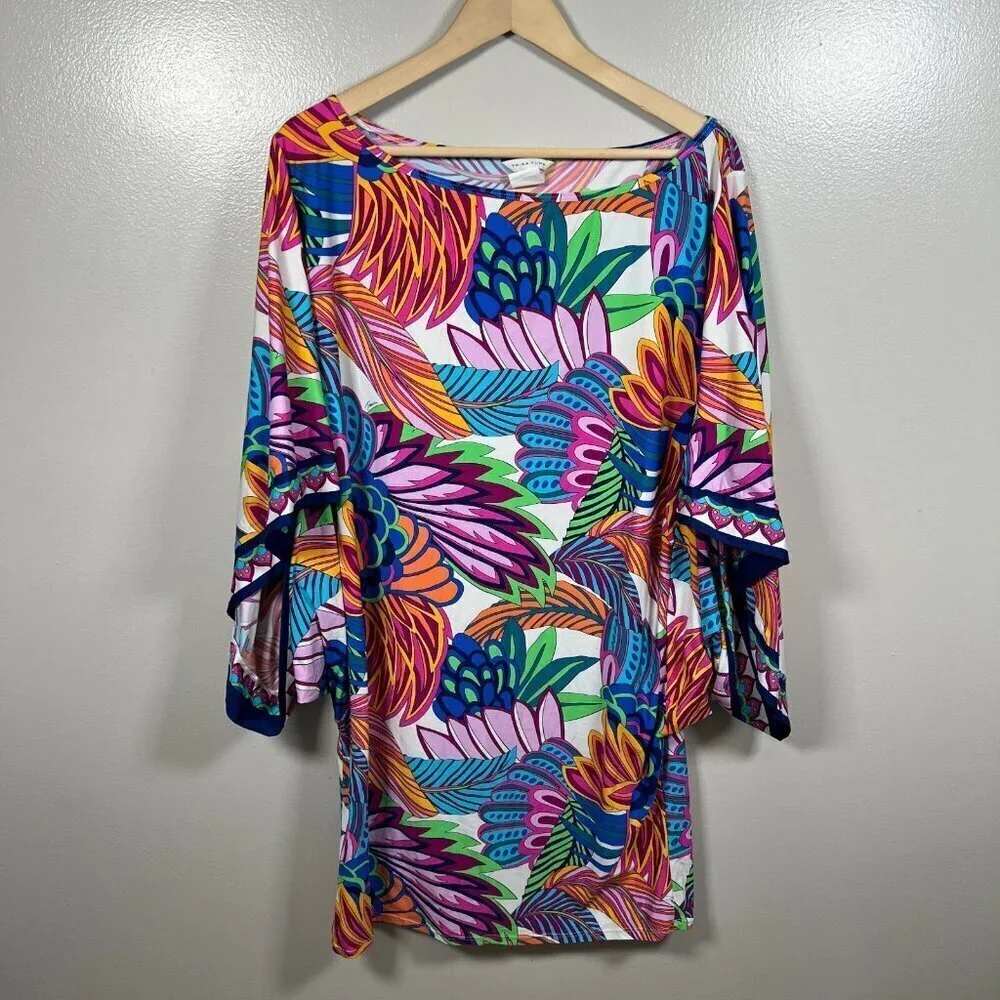 Trina Turk Paradise Plume Tunic Swim Cover Up One Size Tropical Beach Vacation